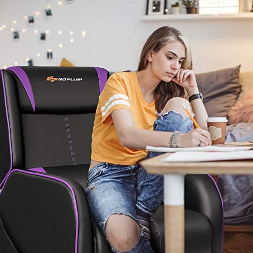 POWERSTONE Gaming Recliner Chair, Reclining Gaming Chairs for Adults Ergonomic Leather Sofa with Footrest Lumbar Support Headrest and Side Pouch for Living Room Home Theater, Purple - Image 2
