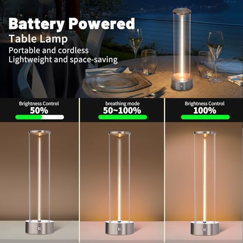 HAPYGI Mini Minimalist Tabe Lamp with Breathing Effect, Cordless LED Desk Lamp Rechargeable Modern Night Lights Portable Lamps for Gaming, Bedroom, Living Room, Kitchen, Bar, Restaurant (Sliver) - Image 6