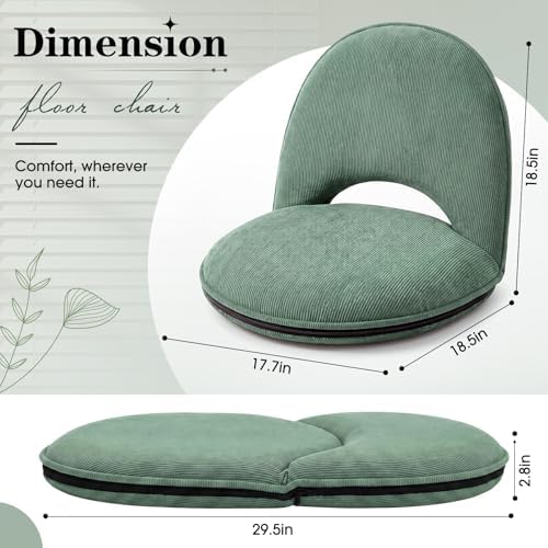 Xuhal Floor Chair with Back Support Adjustable 5 Foldable Position Floor Seat Thick Padded Tatami Seat Flexible Bleacher Recliner for Living Room Beach Bedroom Adults Meditation Reading Gaming(Green) - Image 2