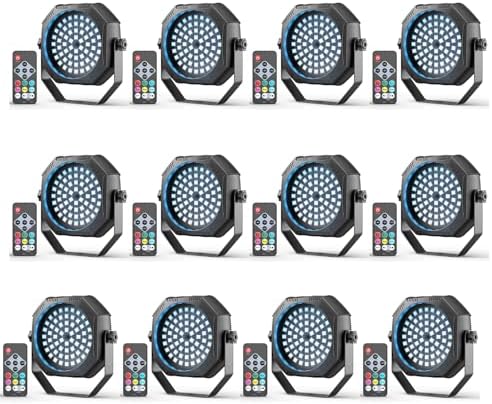 Rechargeable Strobe Light, 60 LED RGB Mini Stage Light, 30W Battery Powered Strobe with Remote & Sound- Activated Control Mode, LED Par Can for Party Home Band Bars, 12 Pack by DazzlingStageStageLights
