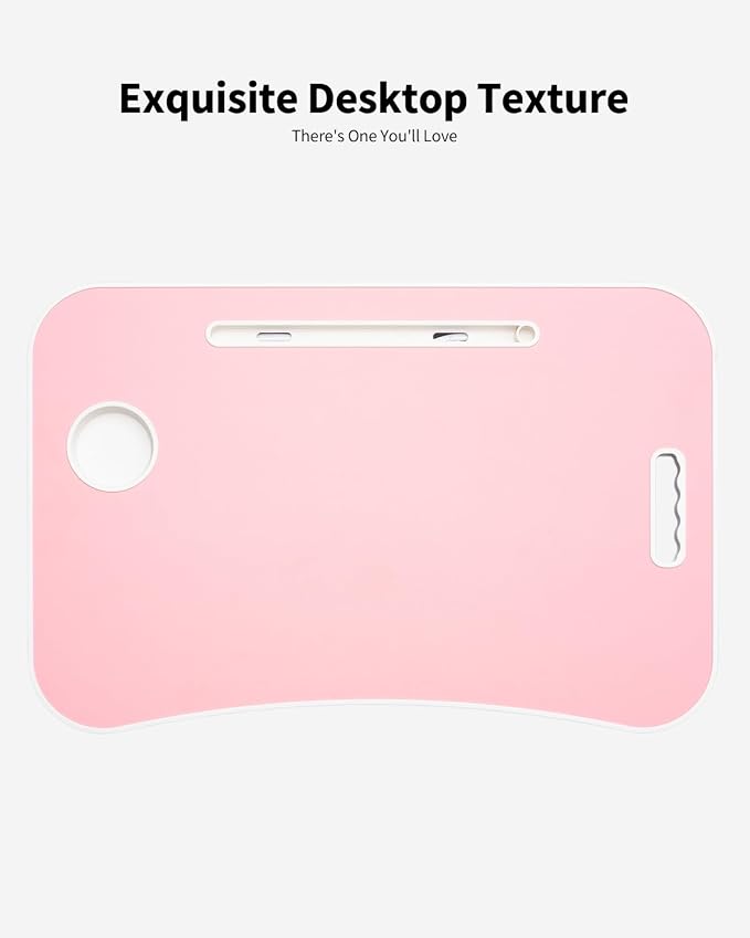 Foldable Lap Desk, Laptop Bed Desk, Portable Lap Table, Laptop Bed Table with Cup Holder & Tablet Slot & Lifting Handle for Working Writing Drawing & Eating - Baby Pink - Image 6
