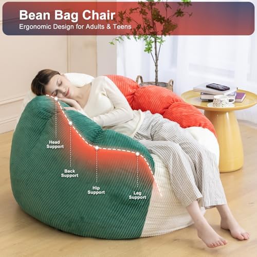 Giant Bean Bag Chair for Adults, Shredded Foam Floor Lounge Chair with Arms | Colorful corduroy, roomy comfort for living rooms, bedrooms, reading nooks, gaming rooms, movie nights, and time with pets - Image 3