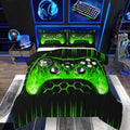Erosebridal Honeycomb Gamer Boys Bedding Comforter Sets Green Neon Lights Game Console King Size Comforter Set Ombre Art Geometric Hexagon Beehive Bed Set Gaming Decor for Boys Bedroom Decor by Erosebridal