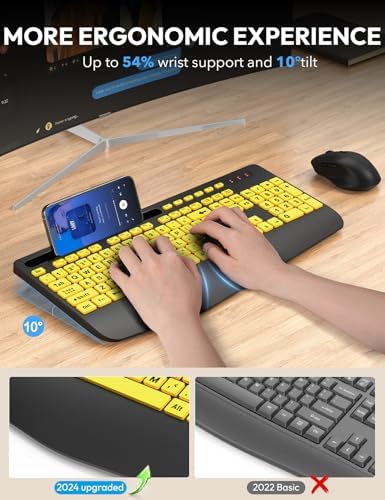 SABLUTE Wireless Keyboard and Mouse Combo with Large Print, Ergo Wrist Rest - Image 3