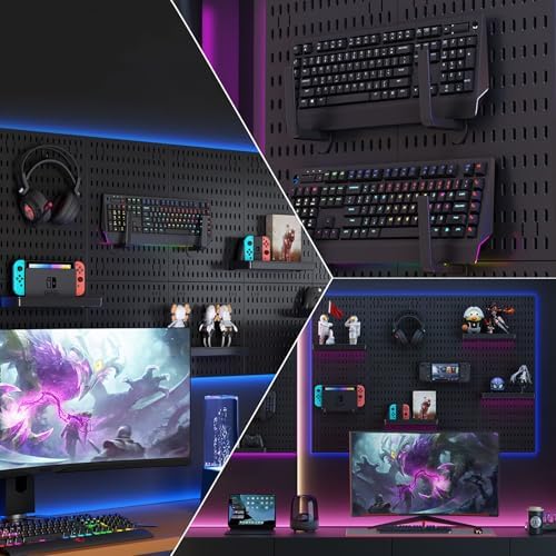 Pegboard Combination Wall Organizer Kit，4 Pegboards & 20 Accessories, Mount Display Pegboard Panel for Home Office, Gaming Room, Wall Storage,Crafts Organization,12''x12'' Each (Black) - Image 2