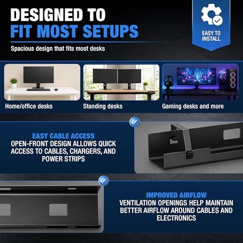 Under Desk Cable Management Tray 23.6" – Steel Wire Cable Holder Organizer for Work from Home, Office & Gaming Setup - Image 5