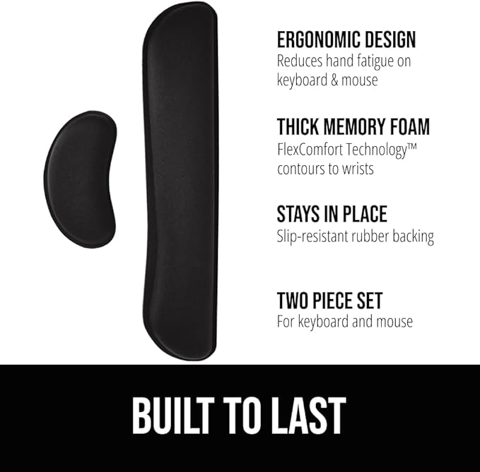 GORILLA GRIP Silky Memory Foam Wrist Rest for Computer Keyboard, Mouse, Ergonomic Design for Typing Pain Relief, Desk Pads Support Hand and Arm, Mousepad Rests, Stain Resistant, 2 Piece Pad, Black - Image 2