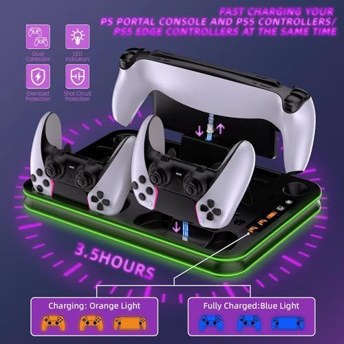 PlayStation Portal Charger, PS5 Stand and Cooling Station with RGB LED Controller Charging Dock Accessories, PS5 Edge Controller and PS Portal Charger, Headset and Remote Holders - Image 3