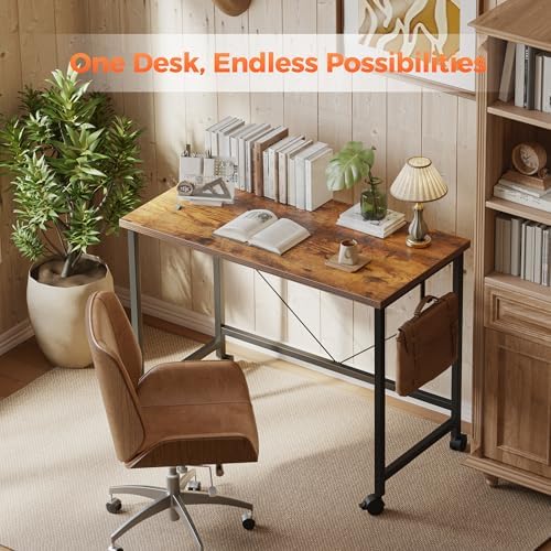 Mericonia 39x20 Inch Computer Desk with Wheels, Small Simple Rolling Desk - Image 3