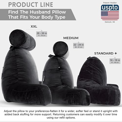Husband Pillow XXL The Original for Adults - 30" Tall Backrest for Sitting Up in Bed - Firm Support Reading & Bed Rest Pillows for Adults, Neck Roll, Removable Cover - TV - Black - Image 4