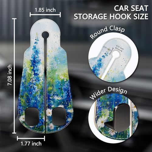 Blusabaca 2PCS Car Seat Headrest Hooks, Purses Bags Holder, Floral Blue - Image 5