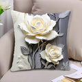 2D Flat, 2pcs Elegant White Rose Linen Throw Pillow CoverDecorative, White and Gray Rose Design, Elegant Home Decor Cushion Case，18x18 Pillows Linen Pillowcase by Unknown