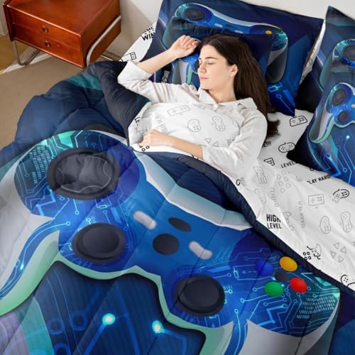 Feelyou Gamer Comforter Set with Sheets for Boys, Gaming 7 Piece Bedding Set Queen Size for Kids Teens,Video Game Console Bed in a Bag - Image 7