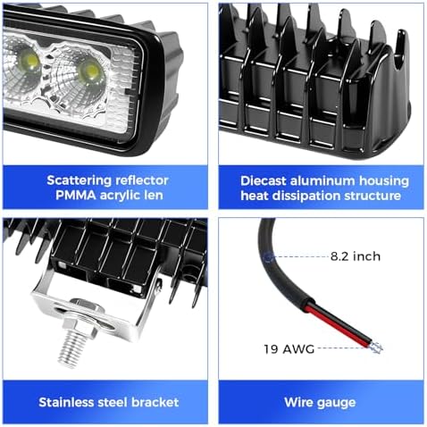 6 Inch Led Light Bar Flood Beam Aluminum 6000K White 18W Waterproof, 1 Pack - Image 5