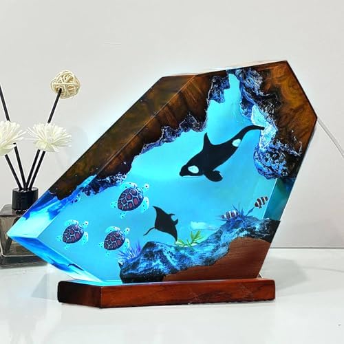 Epoxy Orca Ocean Resin Lamp, Handmade Resin Night Light with USB Port by MASDEC
