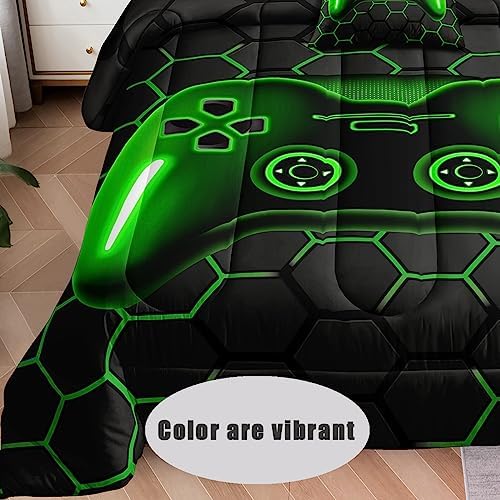 5 Pieces Bed in a Bag for Boys Bedding Sets Twin Size,Gamer Comforter Sets for Boys Kids, Gaming Comforter Set for Teens Room Decor with Flat Sheet,Fitted Sheet,Pillowcase,Cushion Cover - Image 2