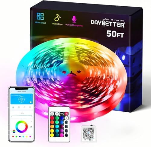 DAYBETTER Smart RGB Led Strip Lights, 50ft Led Lights for Bedroom with App Control, Multicolor Changing Led Light Strips Apply for Home Decor, Living Room, Kitchen, Home Party Decoration by DAYBETTER