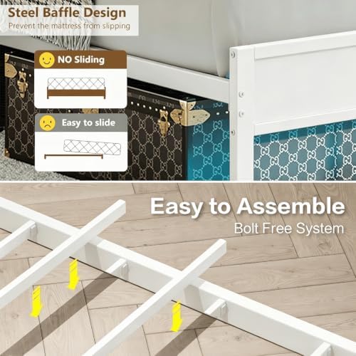 Queen Size Bed Frame with Upholstered Headboard and 2-Tier Storage Shelves - Image 6
