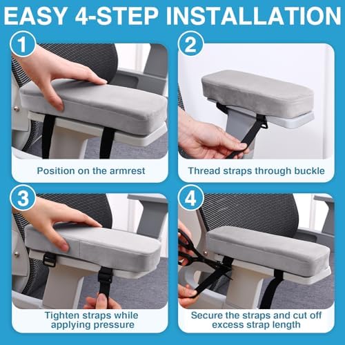 Smiry Memory Foam Office Chair Armrest Pads, Non-Slip Armrest Cushion | Ergonomic Arm Rest Pads with Adjustable Buckles and Straps, Elbow Relief for Desk, Gaming & Wheelchair, Grey, Set of 2 - Image 6