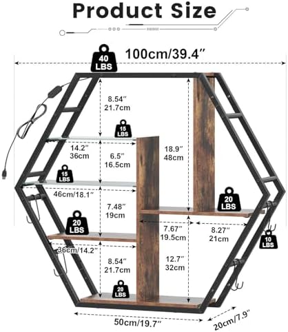 Saudism Gaming Floating Shelf with RGB LED Lights, Hexagon Wall Mounted - Image 2