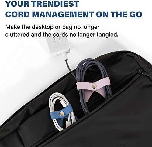 SenseAGE 5 Pack Cord Organizer, Bow Cord Keeper, Cable Organizer USB Holder, Leather Cable Management, Cable Straps, Earphone Winder, Storage Straps for Electronics, Earbuds, Big, Mint - Image 3