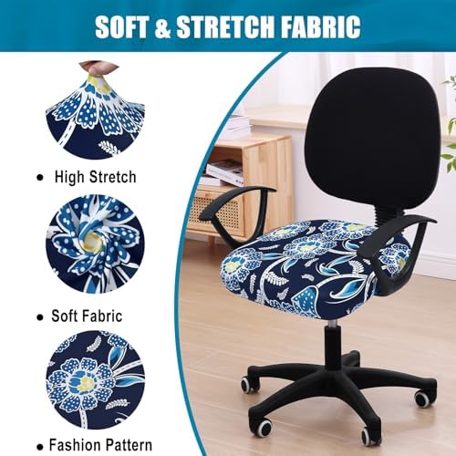 Smiry Stretch Printed Office Computer Desk Chair Seat Covers | Stretch Fit, Soft Fabric Universal Rotating Chair Cover, Washable Removable, Anti-Dust Seat Cushion Protector - Image 6