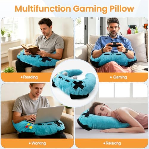 Gaming Pillow, Lap Desk Reading Pillow for Adults Teens, Arm Support Pillow for Sitting in Bed Sofa, Playing Steam Deck/Switch/Xbox/PS5, Gamer Gifts for Men Teenage Boy, Blue - Image 5