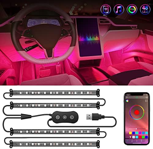Nilight 4PCS USB Car Interior Lights RGB App and Button Control | 5V DC Multi Color Music Car Neon Accent Light Strips Under Dash Lighting Kit with Sound Active Function by Nilight