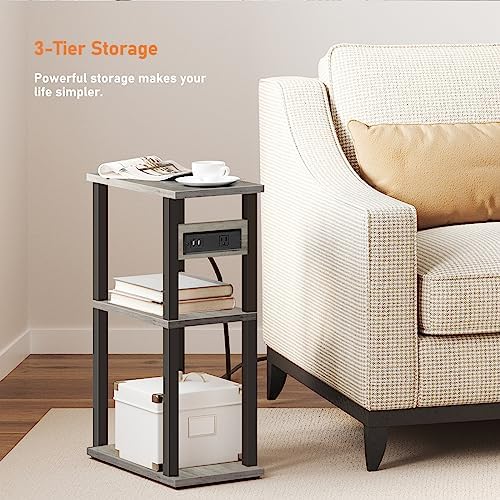 TUTOTAK Small Narrow Side Table with Charging Station, Skinny End Table - Image 4