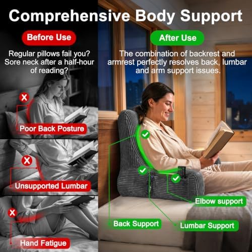 Reading Pillow for Bed Sitting Up, Back Support Pillow with Arms - Image 2