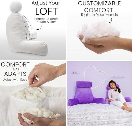 Husband Pillow XXL The Original for Adults - 30" Tall Backrest for Sitting Up in Bed - Firm Support Reading, Bed Rest Pillow for Adults, Neck Roll, Removable Cover - TV - Light Purple - Image 2