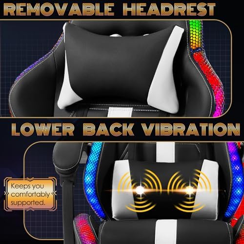 ECOTOUGE Gaming Chair, Massage Computer Chair with Footrest, RGB White | Premium PU Leather; Ergonomic Massage Lumbar; 90-135° Recline; Height Adjustable; Retractable Footrest; 330Lbs Steel Frame - Image 5