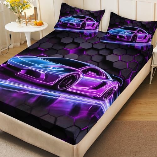 HOSIMA Kids Boys Race Car Twin Bedding Sets,1 Fitted Sheet+2 Pillowcases. - Image 4