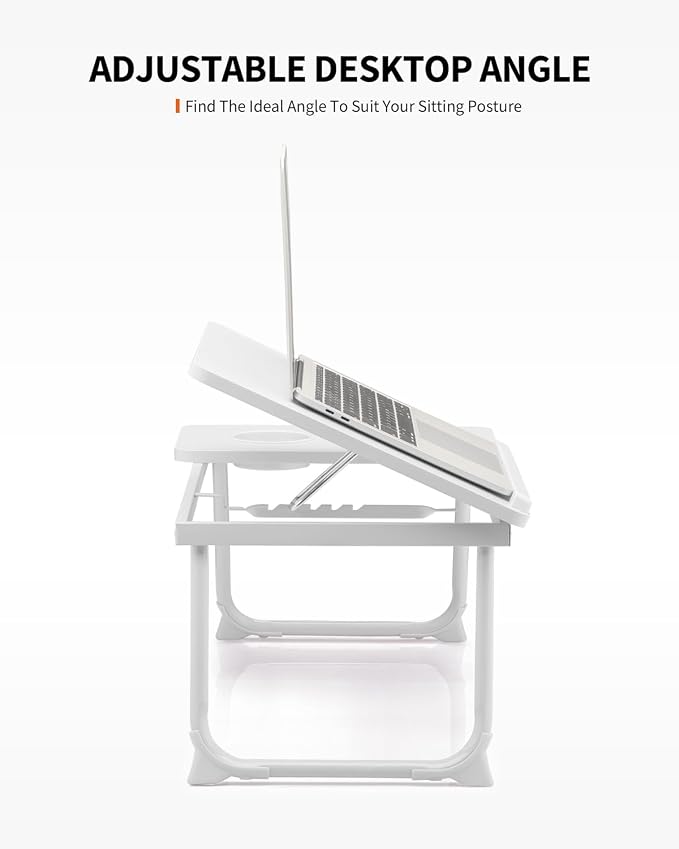 FISYOD Foldable Laptop Desk for Bed Couch, Adjustable Split Lap Desk with Cup Holder, Portable Lightweight Bed Table Tray, Heavy-Duty Laptop Stand for Working, Writing, Reading and Eating - White - Image 3