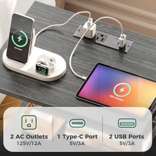 Huuger Night Stand with Charger Station and LED Lights, 2 Drawer Nightstand - Image 6