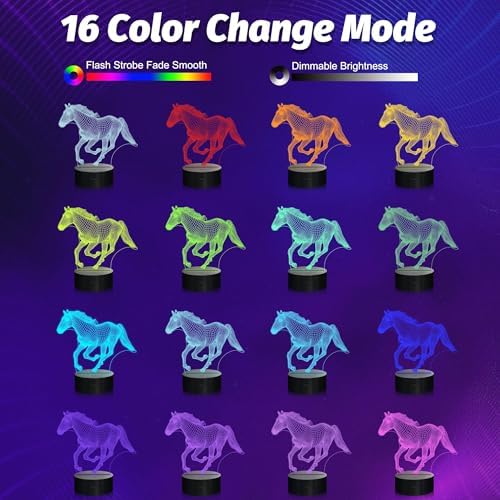 Attivolife Horse Night Light for Kids, 3D Illusion Optical LED Lamp with Remote Control +16 Color Changing, Animal Room Decor Bedside Lamp, Unique Birthday Gifts for Horse Lovers Girls Women - Image 3