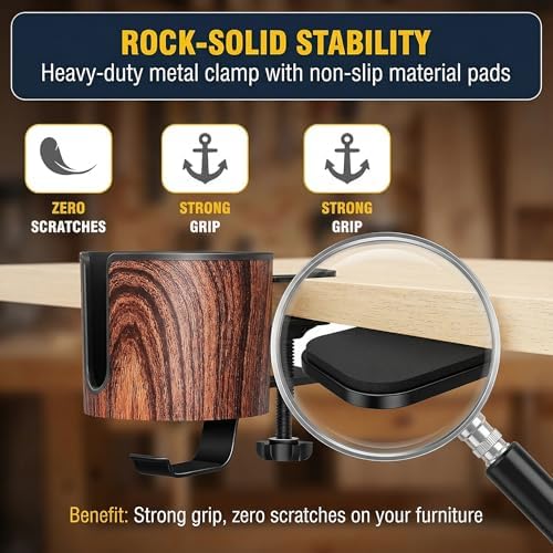 2-in-1 Desk Cup Holder with Headphone Hanger(Wooden Design) - Image 4