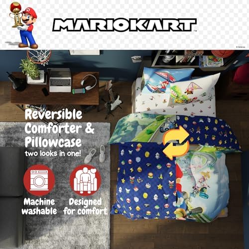Super Mario Kart Game Kids Bedding Set, Full Size, 5-Piece Super Soft Cozy Reversible Comforter & Sheet Set (Officially Licensed Product) by Franco - Image 4