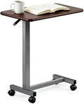 Adjustable Overbed Table with Wheels, Pneumatic Height Lift Rolling Bedside Table, Standing Desk for Home & Office Use, Ideal for Seniors & Limited Mobility(Walnut Brown) by Unknown