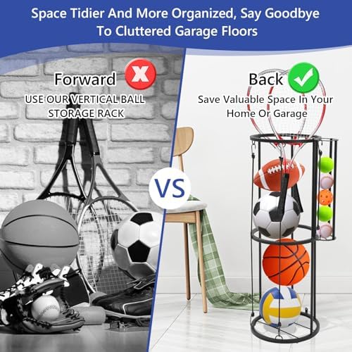 Garage Ball Storage Rack with Side Small Ball Basket, Holds 5 Balls - Image 3