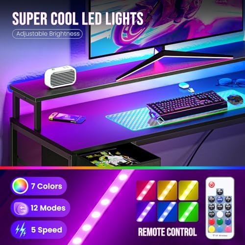 DUMOS 53 Inch Gaming Desk, L Shaped Desk, LED Lights - Image 4