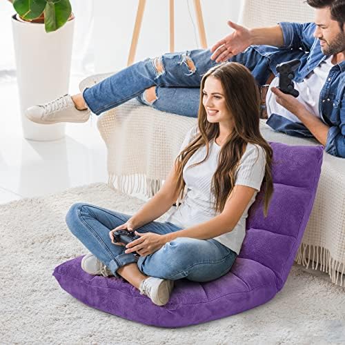 COSTWAY Adjustable Gaming Chair, Purple, 14-Position Back Support, Soft Coral Fleece, Portable, Lightweight, 22" x 24" x 22" - Image 4