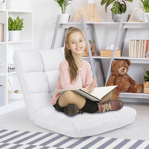 COSTWAY Floor Chair, Video Gaming Chairs with Back Support (White) - Image 6