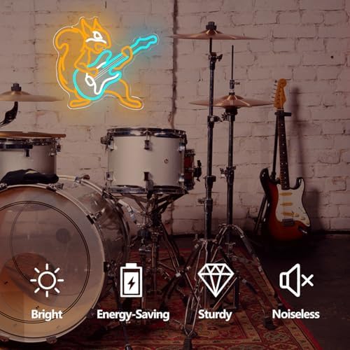 Squirrel Guitar Neon Sign Dimmable Squirrel Playing An Electric Guitar Led Sign Live Music Neon Lights for Wall Decor Anime Light Up Sign for Bar Music Studio - Image 2