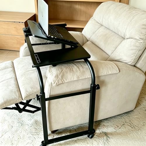 Overbed Bedside Table with Wheels Portable Rolling Laptop Desk Cart Computer Table Over The Bed Table Adjustable Height and Length with Tilt Stand Board for Bed Hospital Home and Office (Black-M) - Image 4