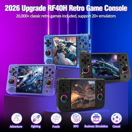 RF40H Handheld Game Console, 4.0" Retro Gaming Console Preloaded 20,000+ Classic Games, Open Source Linux System, Support WiFi Online Play, Portable Pocket Hand Held Video Game (Transparent Black) - Image 2