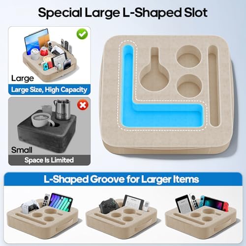 Couch Cup Holder Tray, Couch Caddy for Drink, Snack, Phone, Remote, Ipad, Game Controller, Large-size Sofa Cup Holder for Bed, Sofa, Car, Desk, Khaki - Image 3