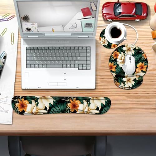 Keyboard Wrist Rest and Mouse Pad Wrist Support Set with Coaster,Ergonomic Mouse Pad,Comfortable for Easy Typing, Pain Relief,Memory Foam Keyboard Pad Set for Laptop Mac,White Brown Flowers - Image 7
