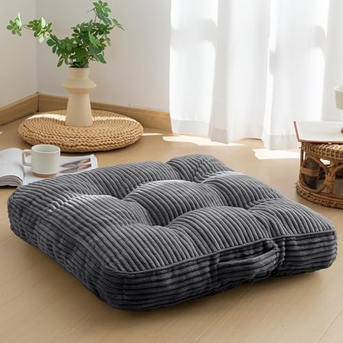 HIGOGOGO Floor Pillow Cushion for Adults, Meditation Cushion Pillow, Large Square Floor Sitting, Tufted Corduroy Cover, for Tatami Living Room or Yoga, 22x22 Inch, Dark Grey by HIGOGOGO