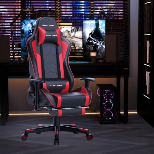 GTPLAYER Gaming Chair with Footrest Speakers Video Game Chair Bluetooth Music Heavy Duty Ergonomic Computer Office Desk Chair Red - Image 2